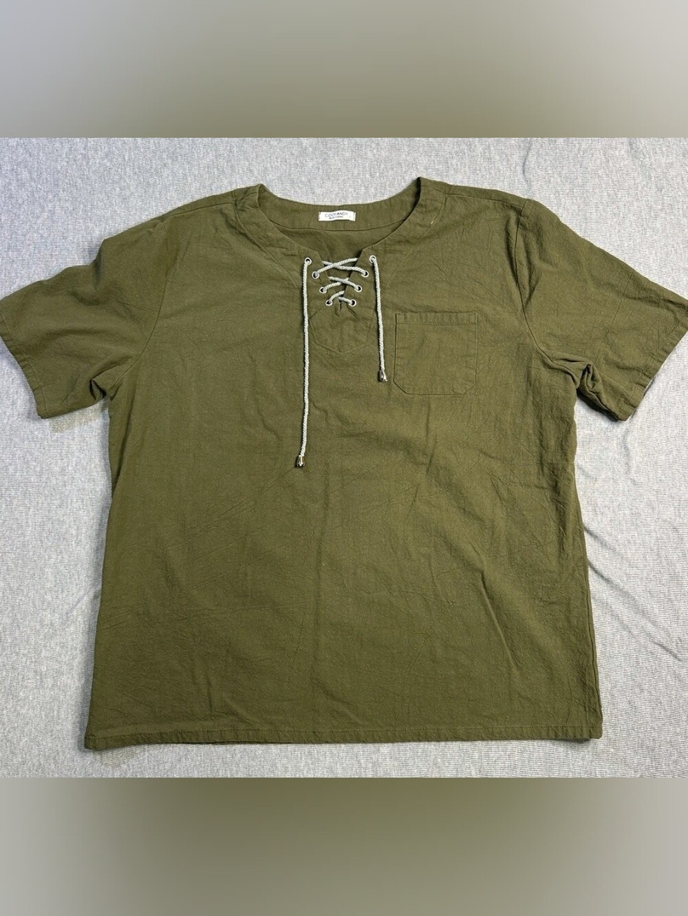 Men's Coofandy Green Lace Up Pocket T-Shirt